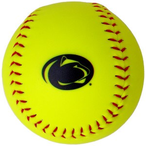 bright yellow softball with Penn State Athletic Logo